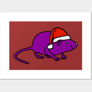 Purple Rat wearing Christmas Santa Hat Posters and Art